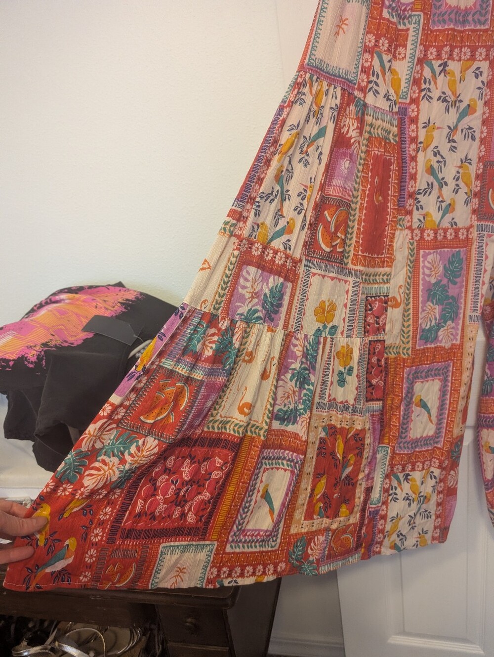 Angie Pink Purple Orange Teal Boho Print Wide Leg, L - Picture 3 of 6